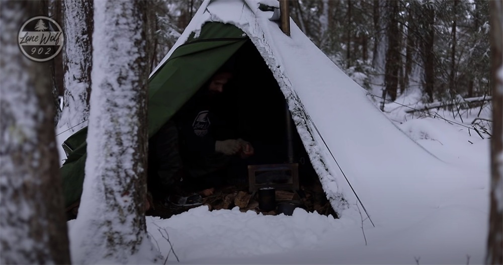 snow hot tent camping