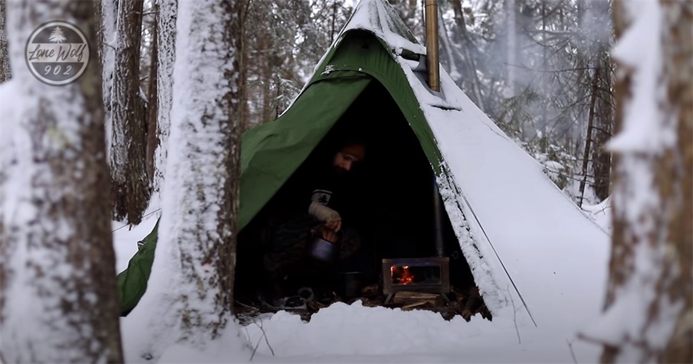 cooking inside the firehiking hot tent