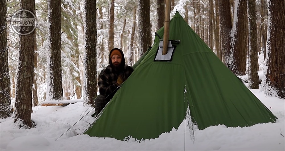 firehiking hot tent camping in snow