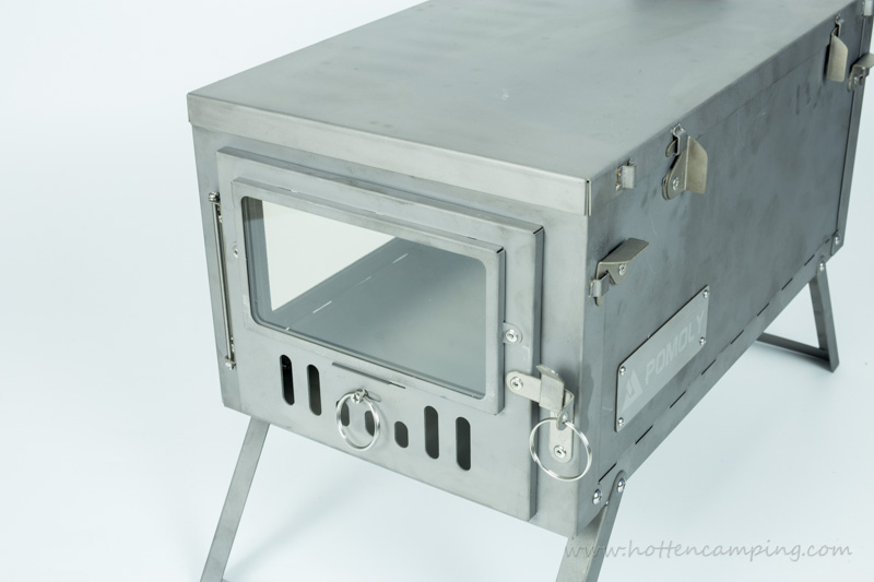  POMOLY T1 Stove PERSPECTIVE Titanium Tent Stove with glass door and window