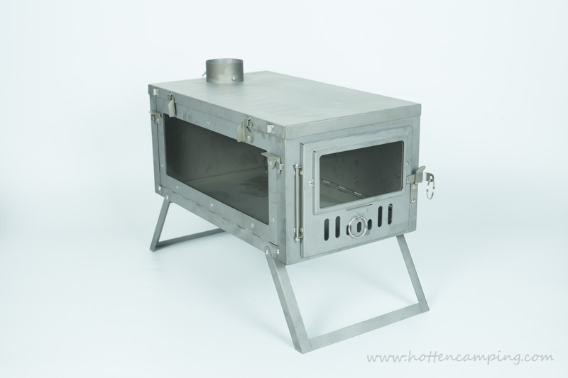  POMOLY T1 Stove PERSPECTIVE Titanium Tent Stove with glass door and window